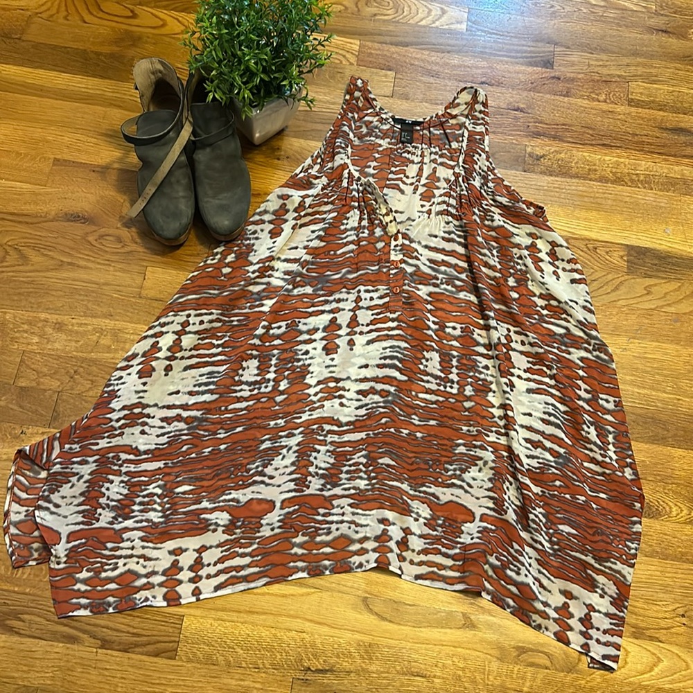 Sleeveless Rust & Cream Printed Tank Top